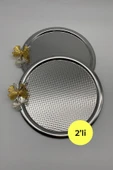 2'li Kelebekli Yuvarlak Gümüş Çay ve Kahve Sunum Tepsisi, Dekoratif Servis Tepsisi 22cm Tek kişilik - 1