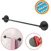 Banyo Lavabo Mutfak Yapışkanlı Bez Havlu Standı Askısı Paslanmaz Metal Siyah Uzun Bez Havluluk - 1