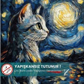 Yıldızlı Gece Kedi Posteri, Akıllı Kağıt Premium Eşsiz Tasarım Poster, Van Gogh Tablo,Duvar Posteri - 1