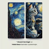 Yıldızlı Gece Kedi Posteri, Akıllı Kağıt Premium Eşsiz Tasarım Poster, Van Gogh Tablo,Duvar Posteri - 3