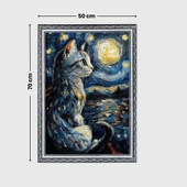 Yıldızlı Gece Kedi Posteri, Akıllı Kağıt Premium Eşsiz Tasarım Poster, Van Gogh Tablo,Duvar Posteri - 2