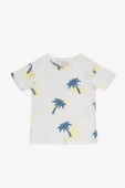 Palm Ekru Mavi Desenli Pamuklu Erkek Çocuk Tshirt - 1