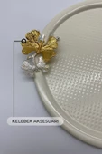2'li Kelebekli Yuvarlak Krem Çay ve Kahve Sunum Tepsisi, Dekoratif Servis Tepsisi 22cm Tek kişilik - 4