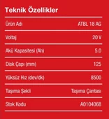 ATTLAS  Pro ATBL 18 AG-502C 20v 5.0 Ah Kömürsüz Akülü Taşlama - A0104068 - 3