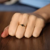 925 Ayar Gümüş Mikron Altın Kaplamalı Oniks Taşlı Yüzük thumbnail 4