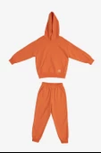 Uthar Turuncu Pamuklu Kapşonlu Çocuk Sweatshirt Jogger 2'li Takım - 1