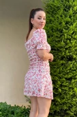 Kadın Çiçek Desenli Elbise Kısa Elbise - 2
