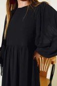 Kol Bağlamalı Tül Elbise Siyah thumbnail 4