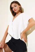 Kruvaze Yaka Salaş Bluz Beyaz thumbnail 1