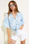 Desenli Önü Bağlamalı Gömlek Mavi thumbnail 1