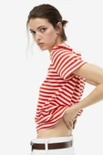 H&M Beyaz-Kırmızı Çizgili Tshirt - 3