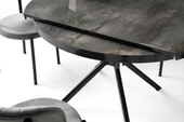 Bade Alfa MDF Oval HighGloss Açılır Mutfak Masa Sandalye Takımı 73x120 - 8