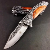 Swat Company İşlemeli Ahşap Kabze Kamp Çakısı - 1