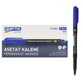 Gıpta Permanent Asetat Kalemi Silgili S Uç 12 Adet Mavi F1541 - 1