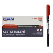Gıpta Permanent Asetat Kalemi Silgili S Uç 12 Adet Kırmızı F1542 - 1