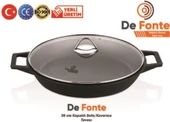 Defonte Döküm Demir Çap 36 cm Kavurma Tavası Yuvarlak Cam Kapak thumbnail 1