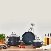 Amboss Shadow 7 Parça Yanmaz Yapışmaz Ezme- Granit Tencere Seti - Siyah - 1