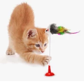 Kedi Oyuncağı Esneyen Eğlenceli Vantuzlu Fareli Tüylü Hareketli 2 'li Çanlı Peluş Oyuncak - 5