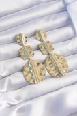 Pirinç Gold Renk Geometrik Ezme Plaka Küpe - TJ-BKP9244 - 1