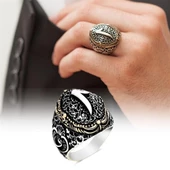 Gümüş Kenarları Vav Üst Elif Harfli Erkek Yüzük thumbnail 10