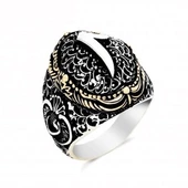 Gümüş Kenarları Vav Üst Elif Harfli Erkek Yüzük thumbnail 4