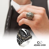 Gümüş Kenarları Vav Üst Elif Harfli Erkek Yüzük thumbnail 3