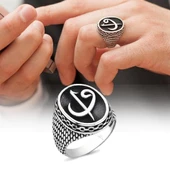 Oval Elif Vav Harfli 925 Gümüş Erkek Yüzük - 9