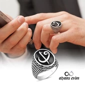 Oval Elif Vav Harfli 925 Gümüş Erkek Yüzük - 8