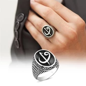 Oval Elif Vav Harfli 925 Gümüş Erkek Yüzük - 10