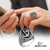 Oval Elif Vav Harfli 925 Gümüş Erkek Yüzük - 3