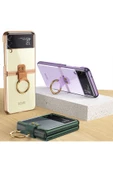 CEPCASE    Galaxy Z Flip 3 Kılıf Yüzüklü Lens Korumalı Metal Görünümlü Kapak thumbnail 3