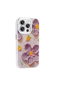 CEPCASE    Apple  iPhone 15 Pro Kılıf Flower Garden Desenli Diamond Taşlı Parlak Hard Silikon Kapak thumbnail 3