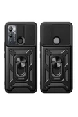 CEPCASE    İnfinix Hot 12i Kılıf Standlı Magnet Mıknatıslı Yüzük Sürgülü Kamera Armored Zırhlı Kapak thumbnail 5