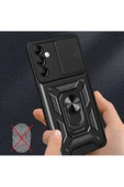 CEPCASE    Samsung Galaxy A14 Kılıf Standlı Magnet Mıknatıslı Yüzük Sürgülü Kamera Armored Zırhlı Kapak thumbnail 3
