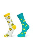 Me-vo 2'li Sevimli Civ civ Ve Ördek Desenli Unisex Esnek Nem Alabilen Pamuklu Çok Renkli Soket Çoraplar thumbnail 1