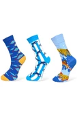 Me-vo 3'lü Deniz Temalı Hayvan Desenli Unisex Esnek Nem Alabilen Pamuklu Mavi Renkli Soket Çoraplar thumbnail 1