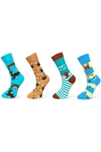 Me-vo 4'lü Köpek ve Pati Desenli Unisex Esnek Nem Alabilen Pamuklu Çok Renkli Soket Çoraplar thumbnail 1