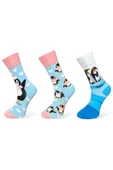 Me-vo 3'lü Penguen Desenli Unisex Esnek Nem Alabilen Pamuklu Mavi Renkli Soket Çoraplar thumbnail 1