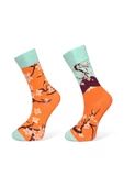 Me-vo 2'li Turuncu Renkli Unisex Esnek Nem Alabilen Pamuklu Çiçek Desenli Soket Çoraplar thumbnail 1