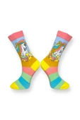 Me-vo 2'li Unicorn Desenli Unisex Esnek Nem Alabilen Pamuklu Çok Renkli Soket Çoraplar - 3