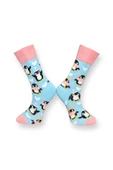 Me-vo 3'lü Penguen Desenli Unisex Esnek Nem Alabilen Pamuklu Mavi Renkli Soket Çoraplar thumbnail 5