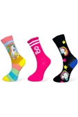 Me-vo 3'lü Çok Renkli Unicorn Desenli Unisex Esnek Nem Alabilen Pamuklu Soket Çoraplar thumbnail 1