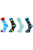 Me-vo 4'lü Çok Renkli Unisex Esnek Nem Alabilen Pamuklu Doktor Desenli Soket Çoraplar thumbnail 1
