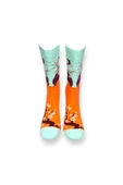 Me-vo 2'li Turuncu Renkli Unisex Esnek Nem Alabilen Pamuklu Çiçek Desenli Soket Çoraplar thumbnail 7