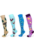Me-vo 4'lü Karışık Renkli Uzun Unisex Esnek Nem Alabilen Pamuklu Çok Desenli Dizüstü Çoraplar thumbnail 1