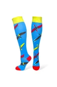 Me-vo Tekli Mavi Renkli Uzun Unisex Esnek Nem Alabilen Pamuklu Kürek Desenli Dizüstü Çorap thumbnail 2
