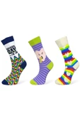 Me-vo 3'lü Çok Renkli Unisex Esnek Nem Alabilen Pamuklu Renk Bloklu Soket Çoraplar thumbnail 1