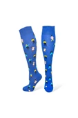 Me-vo Tekli Mavi Renkli Uzun Unisex Esnek Nem Alabilen Pamuklu İnsan Desenli Dizüstü Çorap thumbnail 2