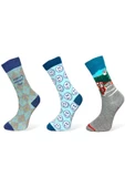 Me-vo 3'lü Çok Renkli Unisex Esnek Nem Alabilen Pamuklu Desenli Soket Çoraplar thumbnail 1