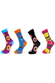 Me-vo 4'lü Karışık Renkli Unisex Esnek Nem Alabilen Pamuklu Desenli Soket Çoraplar thumbnail 1